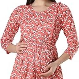 Women's Maternity Feeding Top with Zip for Easy Nursing | Latest Stylish Feeding Tops for Jeans | Maternity Short Kurti for Mothers | Nursing Dress for Women | 100% Rayon-image-100