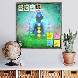 ArtzFolio Yoga Lotus Pose D9 | Bulletin Board Notice Pin Board | Vision Soft Board Combo with Thumb Push Pins & Sticky Notes | Antique Golden Frame | 24 x 24.1 inch (61 x 61 cms)-image-53