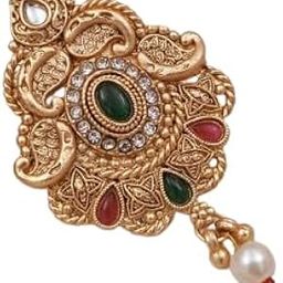 Matte Finish Gold-Plated Saree Pin for Women & Girls Minimal Elephant Design with Kundan Stones & Pearl Beads Pin with Secure Clasp for Saree Drape & Ethnic-16