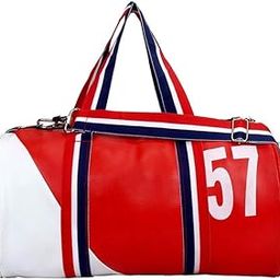 20 L 57 Printed Logo Leather Duffle Bag,Gym Bag for Men & Women (White & Red)-image-99