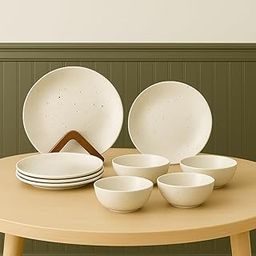 Artysta 'Smokey Marble' Ceramic Dinner Set | 4 Dinner Plate, 4 Quarter Plate, 4 Small Bowl | Stoneware Crockery Set | Dinnerware Set Microwave and Dishwasher Safe, 12 Pieces-image-34