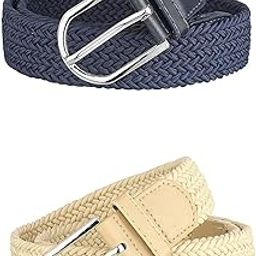 Men's Women's Cotton Canvas Stretchable Braided Belt Combo of 2 Pack Belt Free Size Fit on Upto 34 Inch Waist-image-68