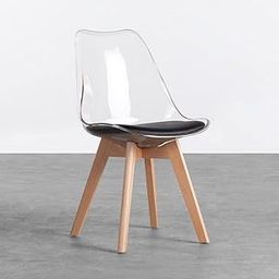 Finch Fox Scandinavian Modern Polycarbonate Hardwood Transparent Padded Solid Wood Legs Soft Faux Leather Seat Dining Room Chair for Cafeteria, Side Chair, Restaurant Chair in Black Color-image-46