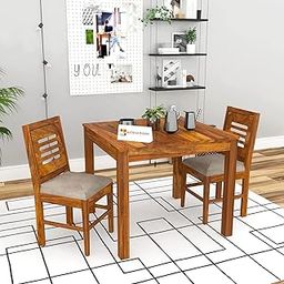 KENDALWOOD™ Furniture Sheesham Wood Dining Table Square (34x34 inch) with 2 Chair | 2 Seater Dining Set | (Finish Color:- Honey Finish with Cream Cushions)-5