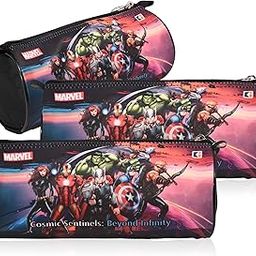 Pack of 3 Round Pencil Pouch | Marvel Avengers Pencil Pouch for Kids | Travel Organizer | Multi-Purpose Travel Pouch | Stationary Utility School Pouches | Geometry Box | Black-picture-5