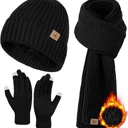 3 PCS Winter Hat Scarf Gloves Set, Soft Warm Knit Beanie Hat Touchscreen Gloves Long Knitted Scarf Set Winter Gifts for Men-picture-3