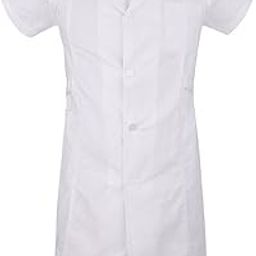LOOM TREE® Women White Scrubs Lab Coat Medical Nurse Doctor Uniform Lapel Neck S Short Sleeve-White-image-4
