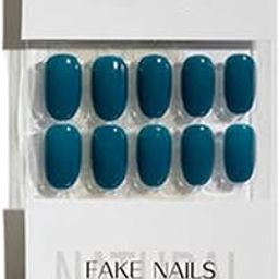BANIRA Artifical Fake Nails With Buffer & Glue, Natural False Nails Delicate & Comfortable With Long-Lasting And Waterproof For Women Teal (Pack Of 24)-66