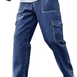 Men's Mid Rise Relaxed FIT Denim Jeans | Cargo | Multi Pocket Pant | Loose Fit Jeans | MDJ-19, Blue, 32-image-83