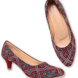 Kitten Heels Printed Pumps for Women - Almond Toe Slip-On Fashion Sandals - Footwear for Casual & Wedding - Stylish Rustic Ajrakh Art Designed Shoes-image-42