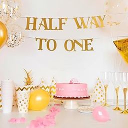 The Banner Company Gold Glitter "Half Way to One" Banner – Baby 6 Months Birthday & Milestone Party Decoration, Half Birthday Garland for Baby Shower-picture-20