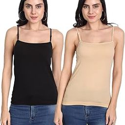 Women's Cotton Sleeveless Adjustable Strap Camisole Slip Spaghetti - Pack of 2-image-94