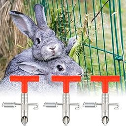 Rabbit Water Bottle Nipple Drinkers, Stainless Steel Spring Loaded, Pack of 5, Red T-Handle Durable Rabbit Nipple Drinker for Farms-0