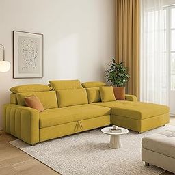 GRAPEWOOD Amber RHS 4 Seater L Shape Sofa Cum Bed for Living Room (Yellow Fabric) Premium Fabric Sofa Set-image-96