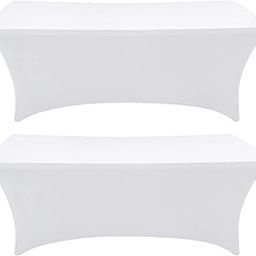 Eurmax USA Rectangular Fitted Spandex Table Covers 5ft Tablecloth Wedding Event Patio Table Decorations Stretch Table Cover for 5ft Folding Table(White,2 Pack)-image-16