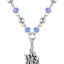 Hindu Religious Radha-Krishna Pendant Blue-White Crystal Chain Necklace-picture-45