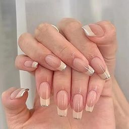 Styfy Press On | Stick On Fake Nails | Square | Artificial Designer With 24 Pcs Jelly Glue on False Nail Including Manicure Kit - Nude French-image-9