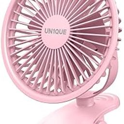 UN1QUE Portable Fan Rechargeable,USB Mini Fan Battery Operated 1800mAh,3 Speed Quiet Clip Small Table Fan for Home, Personal Makeup fan for Office Stroller Camping,6 Inch,Pink-image-13