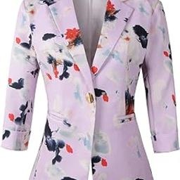 Womens 3/4 Sleeve Lightweight Office Work Suit Jacket Boyfriend Blazer (1905 Purple, L)-19