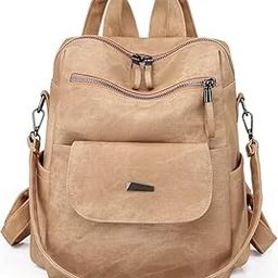 Travel Backpack Purse for Women Fashion Multipurpose Design PU Leather Ladies Handbag Shoulder Bags Khaki, M-image-23