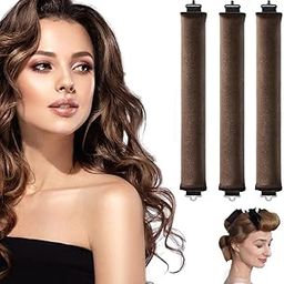 Heatless Hair Curler | Flexible Curling Rod with Hook | Satin Rollers for All Hair Types | No Heat Curls to Sleep for Curl Rods | Heatless Curls for Blowout Hair - Brown-35