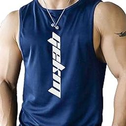 Printed Mens Round Neck Sleeveless Black Polyester Gym Fit Vest-image-4