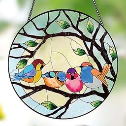 Hummingbird 4 Cardinals Window Decor Suncatcher Reinforced Stained Glass 6.3“ Birds Sun Catchers for Indoor Gifts Wall for Butterfly Lovers Panel Holiday Decor-image-97