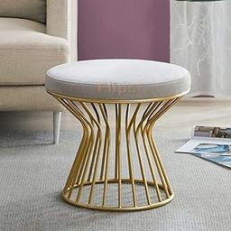 Flipsshoppee Multifunctional Vanity Round Stool Puffy Ottoman Modern Footrest Dressing Stool Upholstered Side Table Footstool With Metal Leg For Sitting Gray - 35.56 Cm, 43.18 Cm-image-16