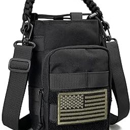 DEFUNX 64 Oz Water Bottle Sleeve - Water Jug Holder with Strap Cross-body Bottle Carrier with MOLLE System Tactical Military Style Bag All Black-image-36