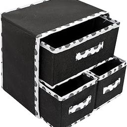 Kuber Industries Polyester Dot Printed 3 Drawers Foldable Non-Woven Dressing/Jewllery/Makeup Organizer Box (Black)-45Km09-image-1