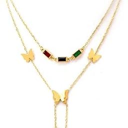 Multi-Layered Evil Eye Heart Pendant Necklace Set with Evil Eye Earrings Golden chain Rainbow Colorful Crystal Chain, Matching Earrings-image-13