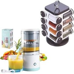 Raptas Combo C127 - Automatic Citrus Fruit Juicer Electrical Orange Juicer Squeezer & Spice Rack With Stand Multipurpose Revolving Spice Racks Containers For Kitchen-image-88
