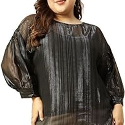 Women Plus Size Round Neck Long Sleeve Lurex Shimmer Top-image-57