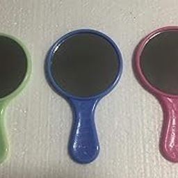 Small Round Shape Plastic Handleheld Beauty Makeup Mirror for Bathroom, Dressing Table/Shaving/and for Travel kit Set of 3 Pc(Blue,Green,Red)-25