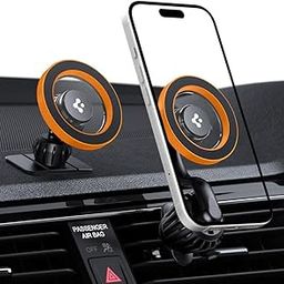 Spigen Magnetic Air Vent Car Mobile Holder [Super Strong Magnet] [MagSafe Ring Included][Extra Mini Dashboard Mount] for iPhone 16/15/14/13/12, Samsung Galaxy Series and More(Extension Type) - Orange-27