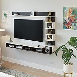 Burlyworth Dettlet Engineered Wood Wall Mount TV Unit/Set Top Box Stand with Display Shelves/Modern Tv Rack/Cabinet (Wenge & White Finish) Large, for 55 inches-16