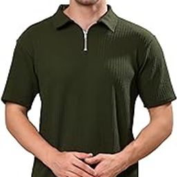 madfrog Solid Men's Polo Neck T-Shirt with Zipper | Polyester Blend | Regular & Comfort Fit-image-95