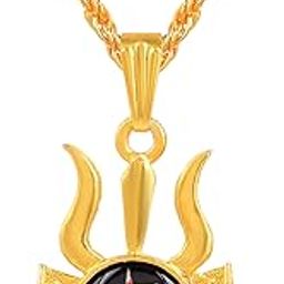 � Gold Plated Lord Shiv/Mahadev/Shiv/Mahakal/Mahakaal/?????? Engraved Tirshul Damroo Locket Pendant With Heavy Chain Religious Pendant Necklace Spiritual Jewellery for Men/Women-picture-19