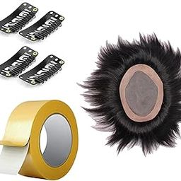 GLAN Human Hair Patch Toupee Wigs Hair Pieces Hair Replacement Systems For Men and Boys to Cover Up Baldness Area with Small Yellow Tape and Extension Clips Natural Black Brown Pack of 1 (Monofilament Patch, 10*8)-image-62