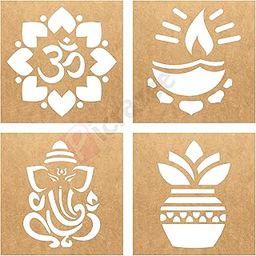 MustHaves Wooden Rangoli Stencils Set for Diwali Decoration | Home Decoration (4 pcs, 6x6 inches) (WSC-96S)-image-82
