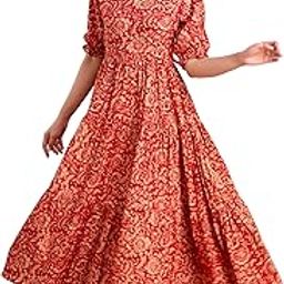 Women's Fit and Flare Pure Cotton Long Maxi Dress (SP-12)-image-95