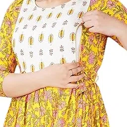 nevisha style Cotton Printed Anarkali Feeding Kurti for Women with Zipper Maternity Gown (Yellow)-picture-36