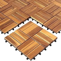 Deck Tiles Interlocking 10 Pack Solid Wood Outdoor Flooring Waterproof 12"X12" for Patio Porch Garden Balcony Poolside-image-92