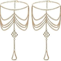 Payal Anklet With Toe Ring Multi Layer Gold Plated Fashionable Chain Pair of Anklets for Women and Girls-image-66