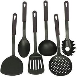 classic-hub Nylon Ladel Kitchen Tool Set of 6-Pcs - Black Spoons for Non Stick Cookware Spatula, Turner, Ladle, Spaghetti Server, Slotted & Solid Spoon-picture-15