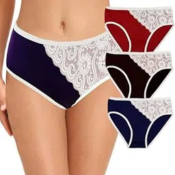 nicsy Womens Underwear Cotton Bikini Panties Lace Soft Hipster Panty Ladies Stretch Full Girls Briefs (Multicolor)-picture-3