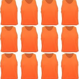 VBESTLIFE Team Practice Vests,Set of 12 Nylon Mesh Scrimmage Vest/Pinnies/Team Practice Jerseys for Children, Orange, Small-image-55