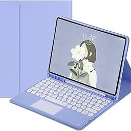 GEUTIERL Mini Wireless Keyboard with Trackpad and Round Key for iPad Pro, iOS, Mac OS, Windows, and Android. Exceptionally Thin and Rechargeable Bluetooth Keyboard. (Purple)-0