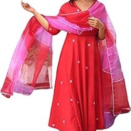 Women's Rayon Viscose Anarkali Embroidered Kurta with Pant & Dupatta-image-118