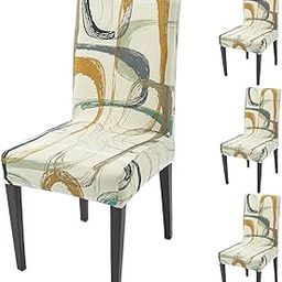 HOKIPO 140gsm Elastic Dining Table Chair Cover Set of 4, Parchement Beige Abstract Art (AR-4943-C6*4)-14